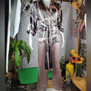LA SENZA 2-piece satin-like robe kimono, lounge pants